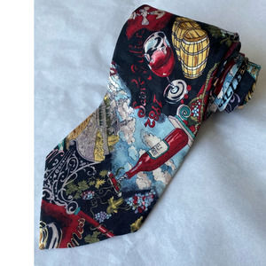 Nicole Miller Men's Tie Vintage 1993 Hand Sewn 100% Silk Wine Lovers 58"